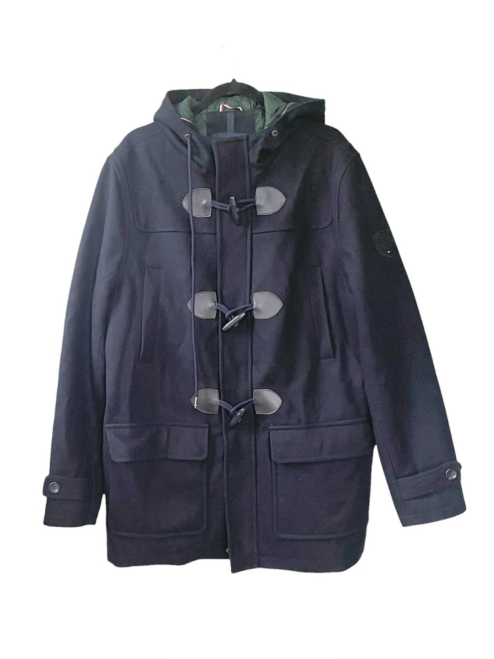Tommy Hilfiger Men’s Wool Toggle Duffle Coat with Hood Navy Blue L